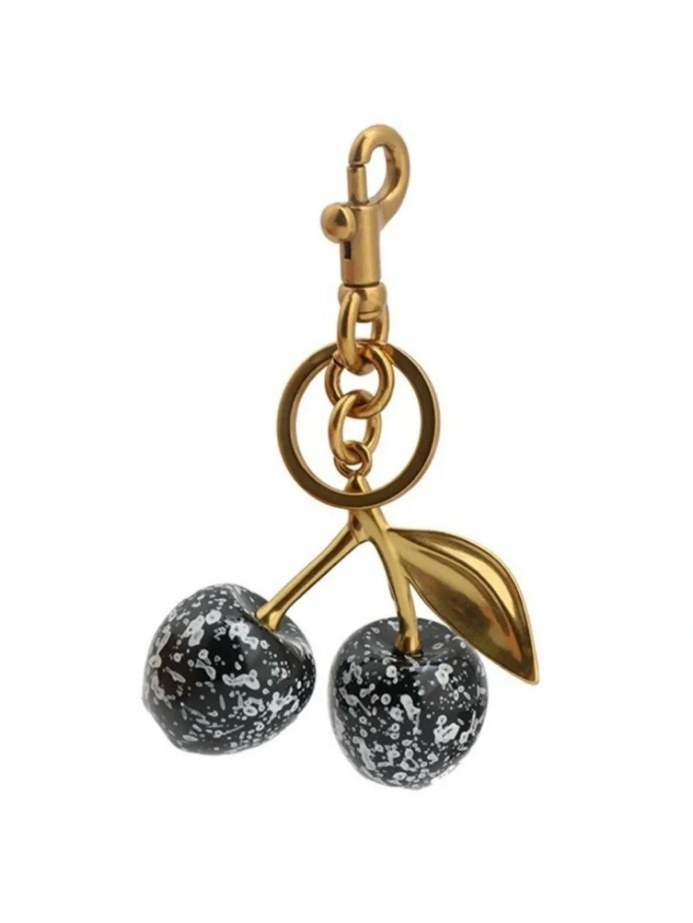 Gold Cherry Keychain with Black Speckled Charm